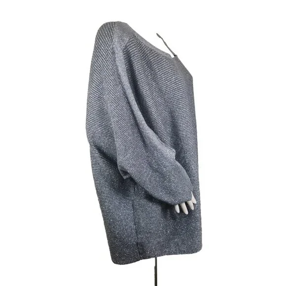 I.N.Studio Womens Size 3 X Silver top blouse plus  3/4 sleeve Crew Neck NWT --22 - Picture 2 of 10